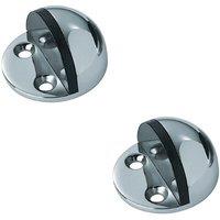 Loops 2x Small Floor Mounted Half Moon Doorstop Rubber Buffer 44mm Dia Bright Steel in Metallics