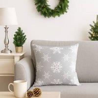 Voltico Festive Christmas Cushion - Snowflake & Santa Hat Design, 36 36 cm in Grey | Size: 35 cm x 35 cm