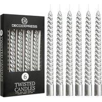 Deco Express 6 Hours Twisted Candles Pack of 6 in Silver | Size: 6 Pack
