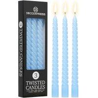 Deco Express Dinner Candles Pack of 3 Twisted Non Drip Spiral 6 hours Non Scented in Blue | Size: 3 Pack
