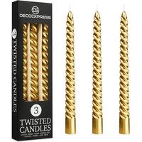 Deco Express Dinner Candles Pack of 3 Twisted Non Drip Spiral 6 hours Non Scented in Gold