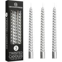 Deco Express Dinner Candles Pack of 3 Twisted Non Drip Spiral 6 hours Non Scented in Silver