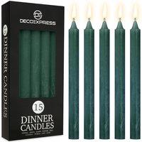 Deco Express Set Of 15 Taper Rustic Taper Candles in Green