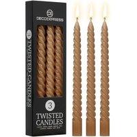 Deco Express Dinner Candles Pack of 3 Twisted Non Drip Spiral 6 hours Non Scented in Brown
