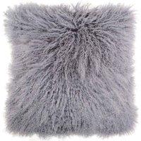SNUGRUGS Mongolian Long Curly Wool Sheepskin Cushion with Inner - 40cm x 40cm in Grey | Size: 40 cm x 40 cm