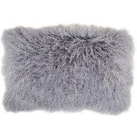 SNUGRUGS Mongolian Long Curly Wool Sheepskin Cushion with Inner - 30cm x 50cm in Grey | Size: 30 cm x 50 cm