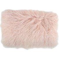 SNUGRUGS Mongolian Long Curly Wool Sheepskin Cushion with Inner - 30cm x 50cm in Pale Pink | Size: 30 cm x 50 cm