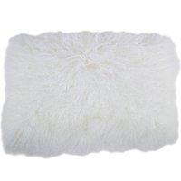 SNUGRUGS Mongolian Long Curly Wool Sheepskin Cushion with Inner - 30cm x 50cm in White | Size: 30 cm x 50 cm