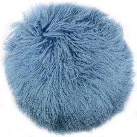 SNUGRUGS Round Mongolian Long Curly Wool Sheepskin Cushion with Inner - 40cm in Light Blue