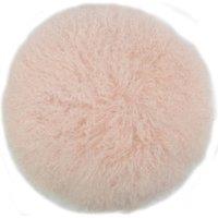 SNUGRUGS Round Mongolian Long Curly Wool Sheepskin Cushion with Inner - 40cm in Pale Pink