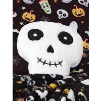 Smart Living Halloween Ghost & Magical Cat Fleece Cushions - Spooky Decor Pillows in White