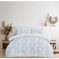 Smart Living Luxury Soft Reversible Holiday Postcard Duvet Cover & Pillowcases in Blue | Size: Double