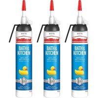 UniBond Mould Resistant Bath & Kitchen 'Silicone Sealant' White 208g, 3pk