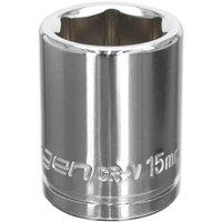 Loops 15mm Chrome Plated Drive Socket - 3/8" Square Drive - High Grade Carbon Steel in Metallics