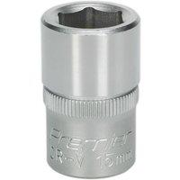 Loops 15mm Steel Drive Socket - 1/2" Square Drive - Chrome Vanadium Wrench Socket in Metallics