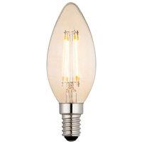 Loops LED Filament Lamp Bulb 4W Candle Shaped E14 LED Amber Tinted Glass Warm White