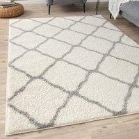 THE RUGS Soft Moroccan Shaggy Rugs & Runners Ivory & Grey Living Room | Size: 60 cm x 110 cm