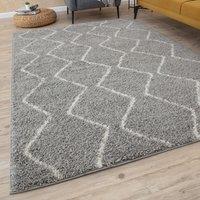 THE RUGS Moroccan Soft High Pile Shaggy Zigzag Rugs & Runners Living Room in Grey | Size: 60 cm x 110 cm