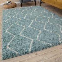 THE RUGS Moroccan Soft High Pile Shaggy Zigzag Rugs & Runners Living Room in Duck Egg Blue | Size: 60 cm x 110 cm