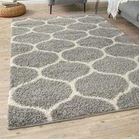 THE RUGS Moroccan Soft High Pile Shaggy Trellis Rugs & Runners Living Room in Grey | Size: 80 cm x 150 cm