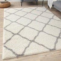 THE RUGS Moroccan Soft High Pile Shaggy Lattice Rugs & Runners Living Room in Off-White | Size: 60 cm x 110 cm