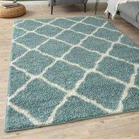 THE RUGS Moroccan Soft High Pile Shaggy Lattice Rugs & Runners Living Room in Duck Egg Blue | Size: 60 cm x 110 cm