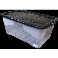 Samuel Alexander 42L Clear Storage Box with Black Lid, Stackable & Nestable Design Storage Solution