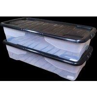 Samuel Alexander 2 Pack of 42L Under Bed Clear Stackable & Nestable Storage Boxes in White