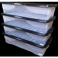 Samuel Alexander 4 Pack of 42L Under Bed Clear Stackable & Nestable Storage Boxes in White
