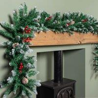 Samuel Alexander 2.7m Snow Tipped Christmas Garland with Red Berries, Cones & Bullet Tips in Dark Green | Size: 2.5m