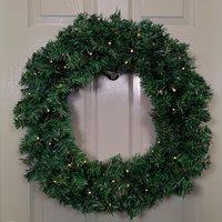 Samuel Alexander 60cm Pre Lit Plain Green Christmas Wreath with Warm White LEDs & 160 Tips