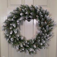Samuel Alexander 60cm Snow Tipped Christmas Wreath with 50 Warm White LEDs & 160 Bullet Tips in Green