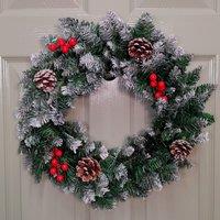 Samuel Alexander 45cm Snow Tipped Green Wreath Christmas Decoration with 125 Tips, Pine Cones & Berries in Grey