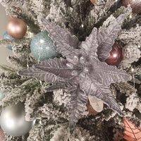 Samuel Alexander 50cm Silver Velvet Poinsettia Stem with Glitter Christmas Decoration