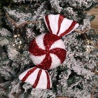 Samuel Alexander 28cm Red & White Glitter Candy Stripe Sweet Hanging Christmas Decoration