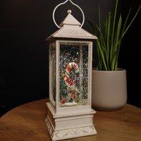 Samuel Alexander 29cm Battery Powered Light up Antique Lantern Christmas Water Spinner with Snowy Mouse Scene in White