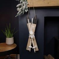 Samuel Alexander 55cm Wooden Decorative Skis with White Fur & Bells Christmas Decoration