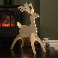 Samuel Alexander 50cm Battery Operated Light up 3D Wooden Christmas Reindeer with 31 Warm White LEDs in Brown