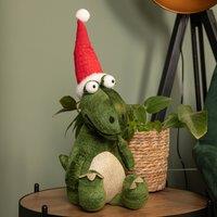 Samuel Alexander 48cm Green Sitting Christmas Dinosaur with Santa Hat