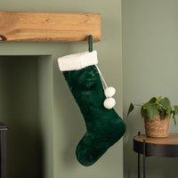 Samuel Alexander 60cm Green Christmas Stocking with White Cuff & Pom Poms