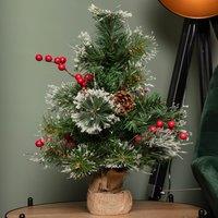 Samuel Alexander 50cm Mini Christmas Tree with Red Berries, Pinecones & Frosted Tips in Burlap Base in Green