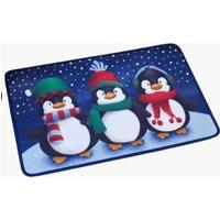 Samuel Alexander 60cm x 40cm Frosty Penguins Fabric Christmas Doormat in Blue | Size: 60 cm x 40 cm