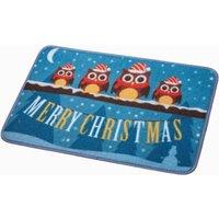 Samuel Alexander 60cm x 40cm Festive Owls Fabric Christmas Doormat in Blue | Size: 60 cm x 40 cm