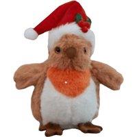 Samuel Alexander 23cm Plush Christmas Robin Decoration with Santa Hat in Red