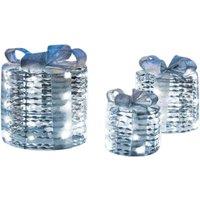 Samuel Alexander Set of 3 Silver Glitter Twist Gift Boxes with Cool White LEDs