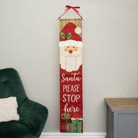 Samuel Alexander Light up Hanging Christmas Santa Stop Here Fabric Banner with LEDs in Red