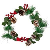 Samuel Alexander 45cm Hanging Christmas Wreath with Red Berries & Frosted Pinecones