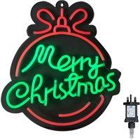 Samuel Alexander 38cm x 40cm Light up Red & Green Neon Flex Merry Christmas Ball in Black | Size: 38 cm x 40 cm