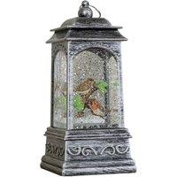 Samuel Alexander 20cm Light up Christmas Robin Water Spinner with White LEDs in Grey