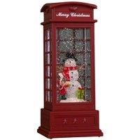 Samuel Alexander 25cm Christmas Phone Box Water Spinner with Snowman Scene & LEDs in Red
